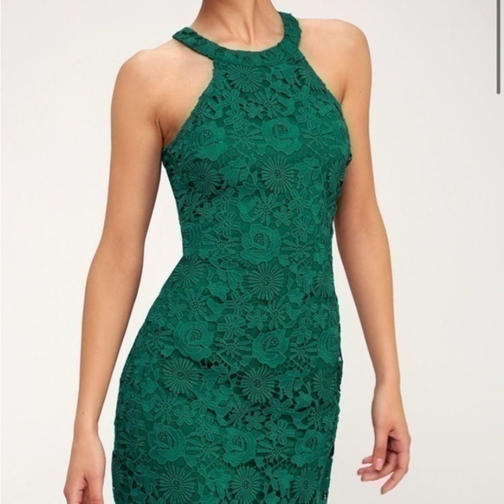 Floral lace halter neck dress green small (2/4) love poem by lulu’s